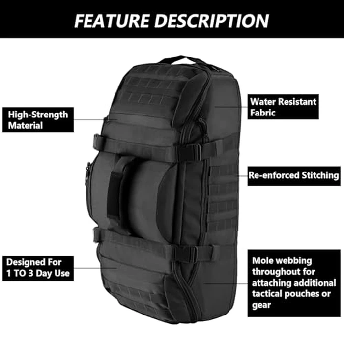 Hannibal Tactical 65L Large Duffle Bag, 3-in-1 Tactical Backpack MOLLE Pack for Sports, Gym, Outdoor, Black by Hannibal Tactical - Image 4