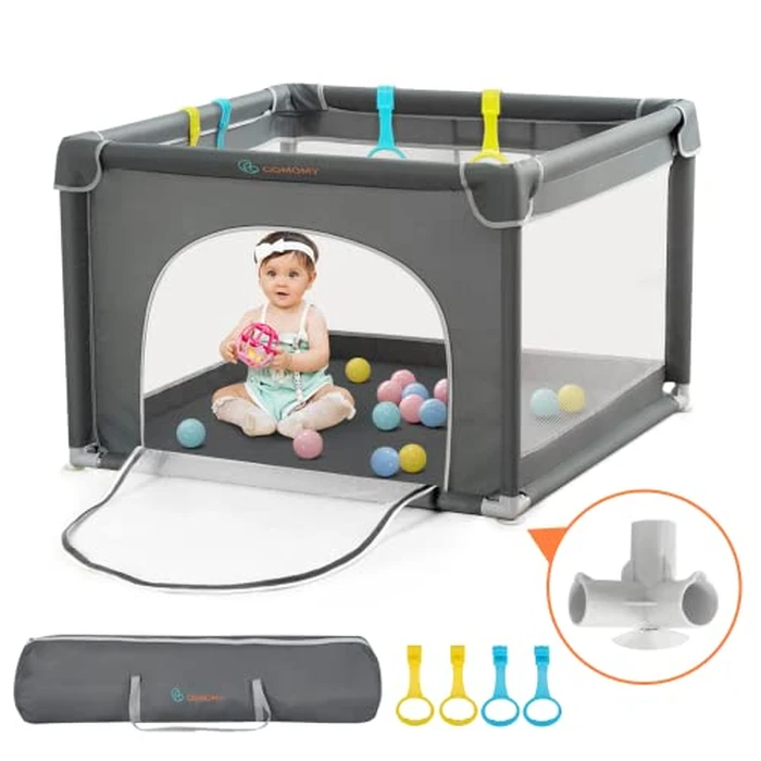 COMOMY Playpens for Babies and Toddlers, Small Baby Play Pens, Activity Center for Safe and Non-Slip Baby Fence, Full Mesh Design, Indoor & Outdoor Kids Activity Center (Dark Grey, 36"x36") by COMOMY - Used - Acceptable condition