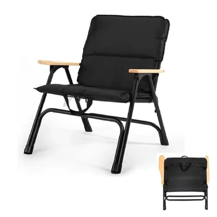 Heavy Duty Camping Chair with Lumbar Support, 330lbs Capacity Oversized Folding Chair, Portable Adjustable Lawn Chair with Cup Holder for Outdoor Camping, Fishing, Backyard（Black） by CeylleBebe - Used - Acceptable condition - CA$49.47