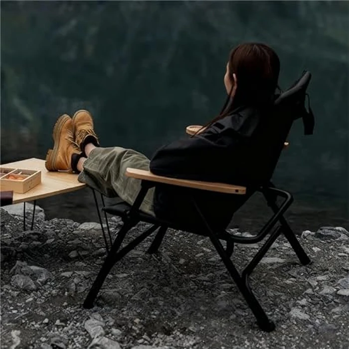Heavy Duty Camping Chair with Lumbar Support, 330lbs Capacity Oversized Folding Chair, Portable Adjustable Lawn Chair with Cup Holder for Outdoor Camping, Fishing, Backyard（Black） by CeylleBebe - Image 3