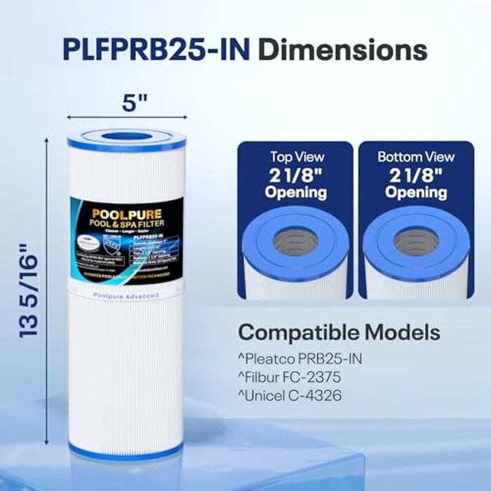 POOLPURE PLFPRB25-IN Hot Tub Filter Replace Unicel C-4326, Guardian 413-106, Filbur FC-2375, FC-2370, 3005845, 17-2327, 100586, 33521, 25392, 817-2500, 5X13 Drop in Spa Filter 1 Pack by POOLPURE - Image 2