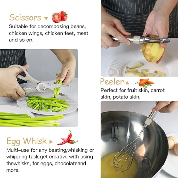 Kitchen Utensil Set-Silicone Cooking Utensils-33 Kitchen Gadgets & Spoons for Nonstick Cookware-Silicone and Stainless Steel Spatula Set-Best Kitchen Tools, Useful Pots (Khaki) by BESTZMWK - Image 6