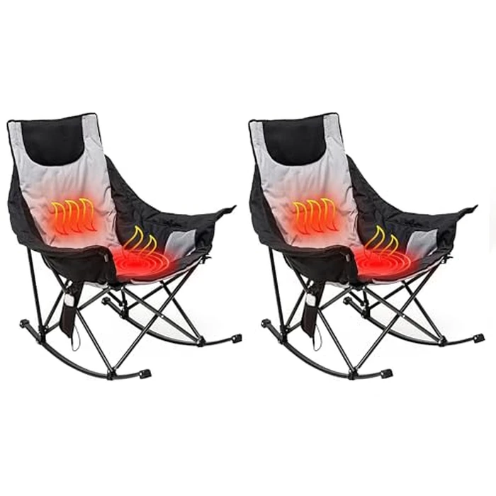 SUNNYFEEL Heated Rocking Camping Chair | Fully Padded Patio Chairs | Heating Camp Rocker Chairs for Outdoor Sports with Back and Seat Heating | Heated Folding Chair for Adults Heavy Duty 500lbs by SUNNYFEEL - Used - Very Good condition - US$104.82