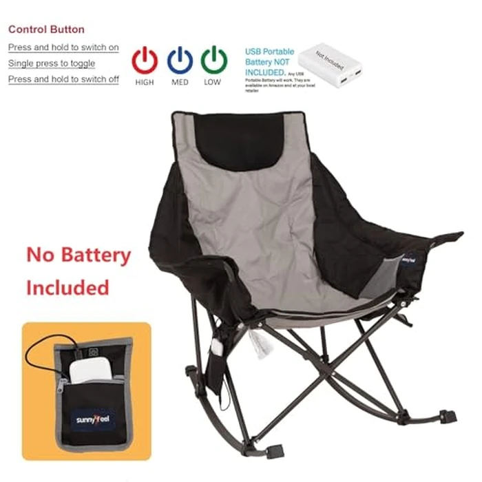 SUNNYFEEL Heated Rocking Camping Chair | Fully Padded Patio Chairs | Heating Camp Rocker Chairs for Outdoor Sports with Back and Seat Heating | Heated Folding Chair for Adults Heavy Duty 500lbs by SUNNYFEEL - Image 4