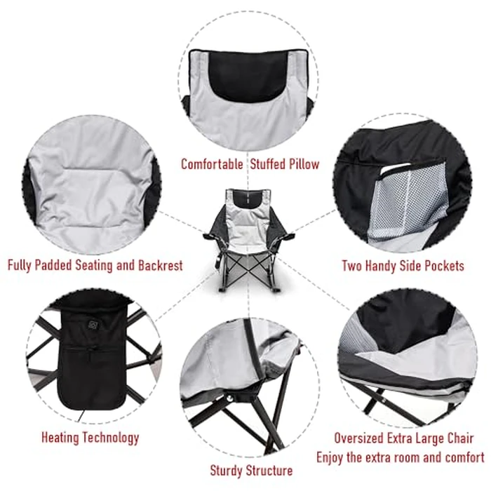 SUNNYFEEL Heated Rocking Camping Chair | Fully Padded Patio Chairs | Heating Camp Rocker Chairs for Outdoor Sports with Back and Seat Heating | Heated Folding Chair for Adults Heavy Duty 500lbs by SUNNYFEEL - Image 5