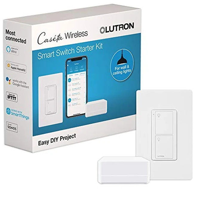 Lutron Caseta Original Smart Light Switch Kit w/Wall Plate and Smart Hub, Compatible w/Alexa, Apple Home, Google Home, Single-Pole/3 Way, 5 Amp, P-BDG-PKG1WS by Lutron - Used - Like New condition