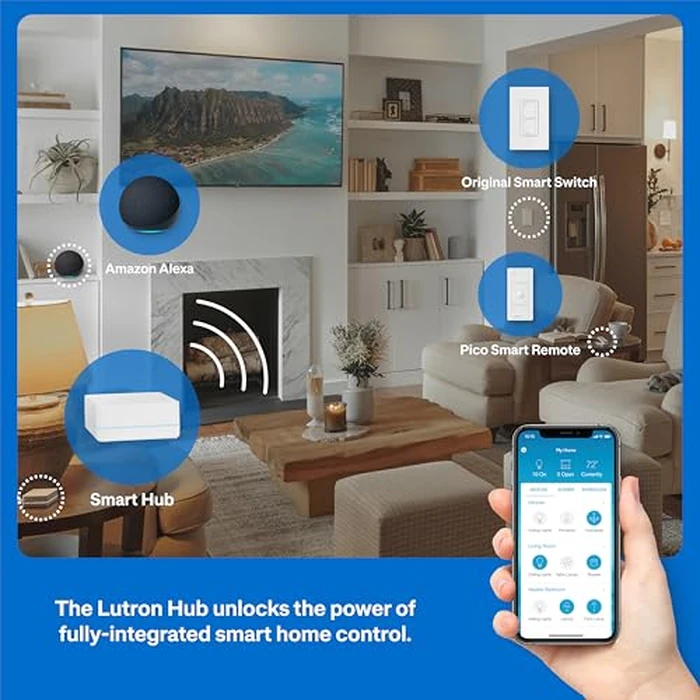 Lutron Caseta Original Smart Light Switch Kit w/Wall Plate and Smart Hub, Compatible w/Alexa, Apple Home, Google Home, Single-Pole/3 Way, 5 Amp, P-BDG-PKG1WS by Lutron - Image 4