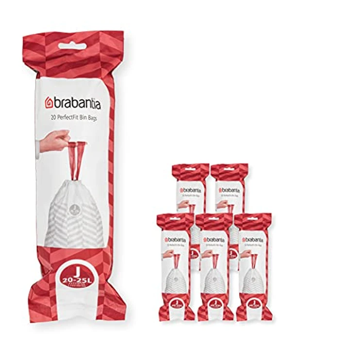 Brabantia PerfectFit Trash Bags (Size J/5.3-6.6 Gal) Thick Plastic Trash Can Liners with Drawstring Handles (120 Bags) by Brabantia - Used - Very Good condition - US$10.23