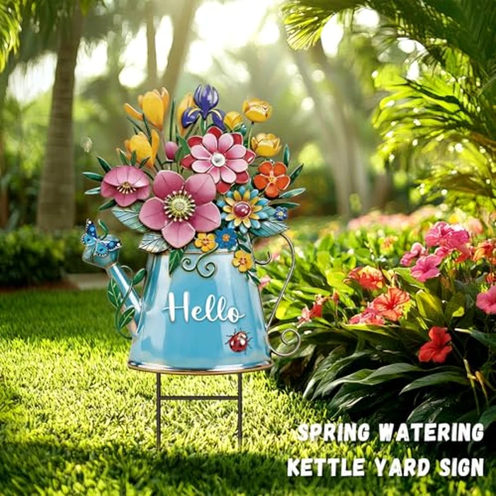 RattanView Spring Yard Sign Outdoor Yard Decoration with Stakes Waterproof Flower Metal Garden Lawn Stake Sign Decoration for Patio Lawn Walkway Courtyard Party Decor by RattanView - Image 4
