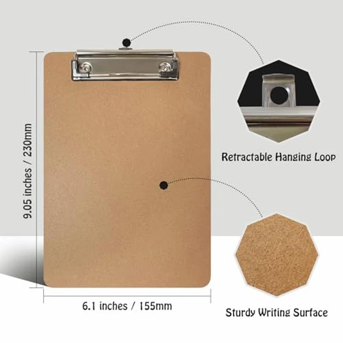 Uzant Mini Clipboards, 16 Pack 6" x 9" Small Clipboards Bulk, Wooden Memo Mini Clip Boards with Low Profile Clip, Hanging Loop for Office Home Classroom Supplies by Uzant - Image 3