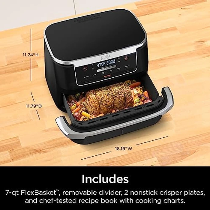 Ninja Foodi 6-in-1 DualZone FlexBasket Air Fryer w/7-QT MegaZone & Basket Divider, Full Meals, Smart Finish Cook 2 Foods 2 Ways, Large Capacity, Air Fry, Bake & More, DZ071C,Black (Canadian Version) by Ninja - Image 3
