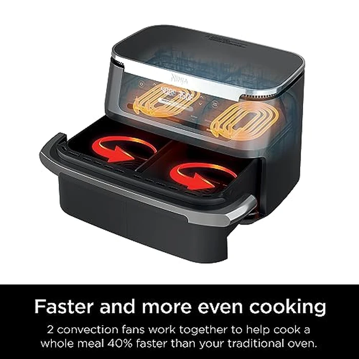 Ninja Foodi 6-in-1 DualZone FlexBasket Air Fryer w/7-QT MegaZone & Basket Divider, Full Meals, Smart Finish Cook 2 Foods 2 Ways, Large Capacity, Air Fry, Bake & More, DZ071C,Black (Canadian Version) by Ninja - Image 6