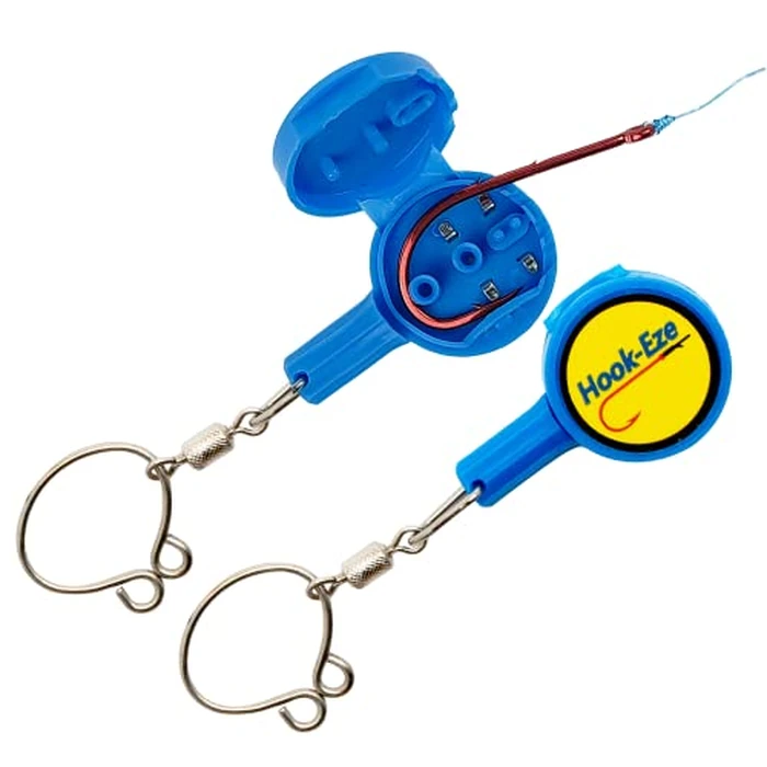 HOOK-EZE 2X Fishing Knot Tying Tool, Standard Size - Safety Device & Line Cutter - Multifunctional Fishing Accessories - Covers Fully Rigged Hooks - Blue by HOOK-EZE - Used - Like New condition