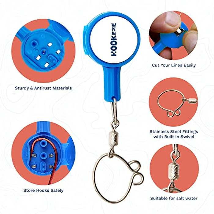 HOOK-EZE 2X Fishing Knot Tying Tool, Standard Size - Safety Device & Line Cutter - Multifunctional Fishing Accessories - Covers Fully Rigged Hooks - Blue by HOOK-EZE - Image 3