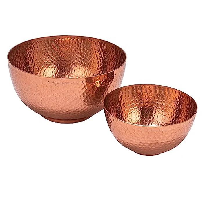 Bloomingville Round Hammered Metal Bowls, Set of 2 Sizes, Copper Finish by Bloomingville - Used - Acceptable condition