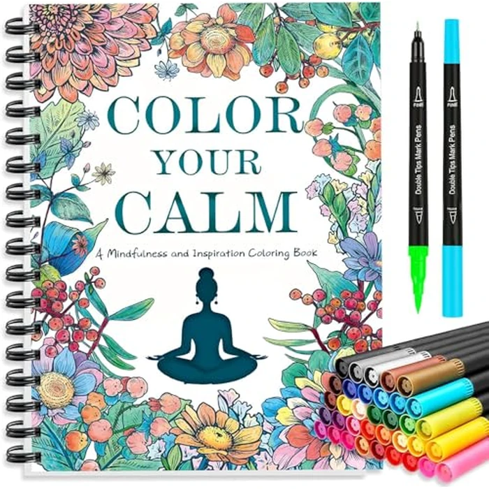 Coloring Books for Adults with 36 Dual-Tip Markers, 30 Patterns Positive Quotes Adult Coloring Book for Adults Relaxation, Calming Gifts for Anxiety and Mindfulness Gifts for Women by Jekohor - Used - Like New condition - US$18.99