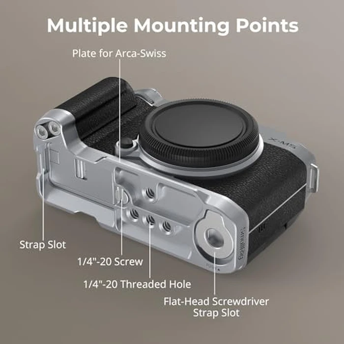 SMALLRIG X-M5 Handgrip L-Shape Grip for FUJIFILM X-M5, Built-in Quick Release Plate for Arca, Lightweight Silicone Side Handle, Includes Windshield with Cold Shoe Adapter (Sliver) - 4875 by SMALLRIG - Image 3