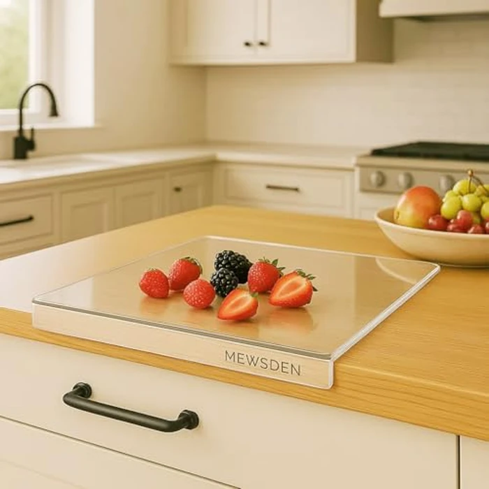 Acrylic Cutting Boards for Kitchen Countertop - Clear Cutting Boards with Counter Lip Non-Slip Cutting Board Counter Protector, Aesthetic Kitchen Decor, Great for Fruit, Bread, Veggies 16.1"x12.5" by MEWSDEN - Used - Acceptable condition