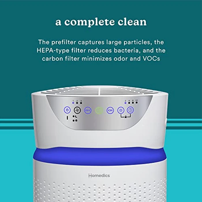 Homedics 5-in-1 UV-C Air Purifier - 360-Degree HEPA Filter for 1,593 Sq Ft, Extra Large Air Purifiers for Bedroom and Home, Essential Oil Pads, Built-In Timer, 5 Speed Settings for Large Rooms, White by Homedics - Image 5