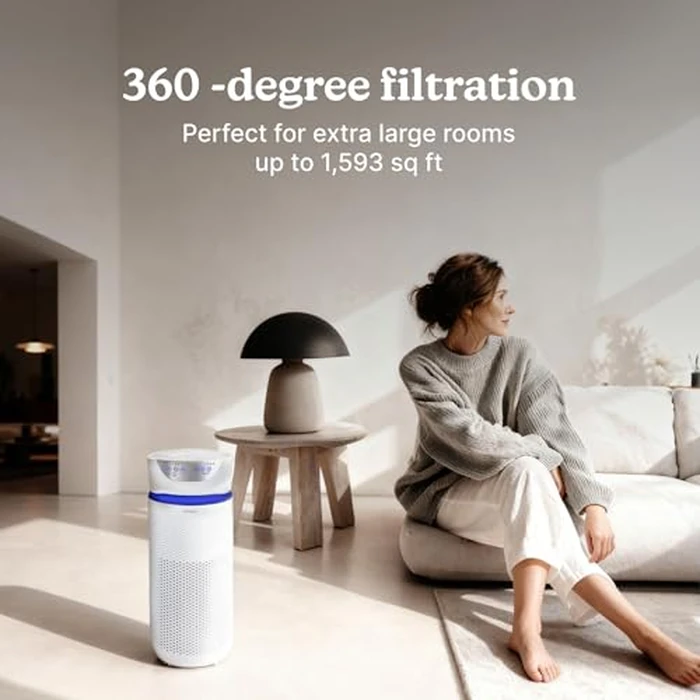 Homedics 5-in-1 UV-C Air Purifier - 360-Degree HEPA Filter for 1,593 Sq Ft, Extra Large Air Purifiers for Bedroom and Home, Essential Oil Pads, Built-In Timer, 5 Speed Settings for Large Rooms, White by Homedics - Image 6