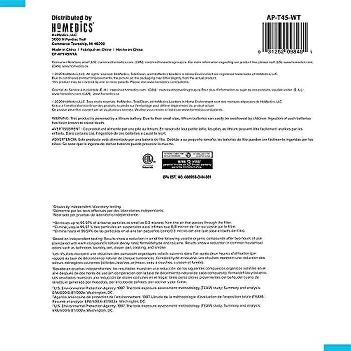 Homedics 5-in-1 UV-C Air Purifier - 360-Degree HEPA Filter for 1,593 Sq Ft, Extra Large Air Purifiers for Bedroom and Home, Essential Oil Pads, Built-In Timer, 5 Speed Settings for Large Rooms, White by Homedics - Image 10