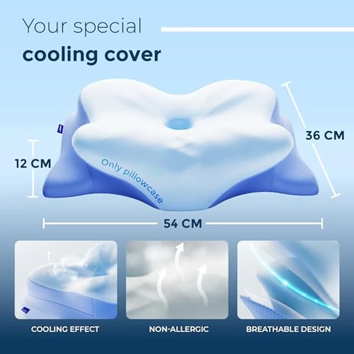 Derila Ergo Pillow Pillowcase Memory Foam Neck Pillow Cover, Side, Stomach Sleeper Pillows, oreiller Mousse memoire Pillowcase Only (no Pillow Included) - 21.25 x 14.17 x 4.72 in by Derila - Image 2