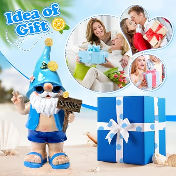 Wiresusan Outdoor Summer Gnomes Statue Beach Gnome Garden Decor for Outside, Beach, Yard, Lawn Ocean Sea Theme Home Decorations for Table, Shelf, Blue Gnome Figurine Funny Elf Gifts for Women by Wiresusan - Image 7