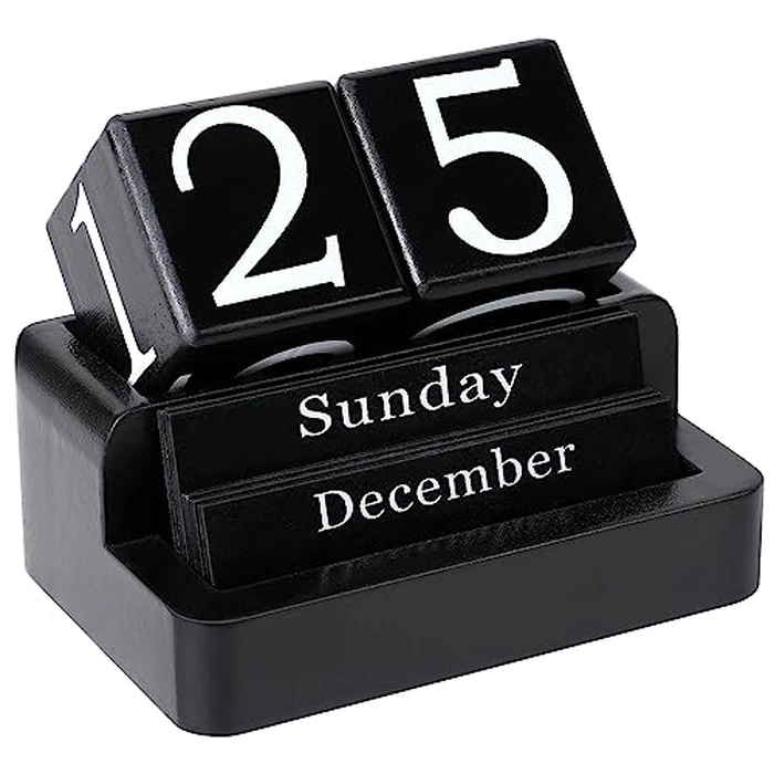 EASEYA Wooden Block Calendar for Desk, Daily Desktop Perpetual Desk Calendar, Modern Farmhouse Aesthetic Desk Accessories for Home Office Decor, Teacher, Classroom, Reusable Yearly, Black by EASEYA - Image 1