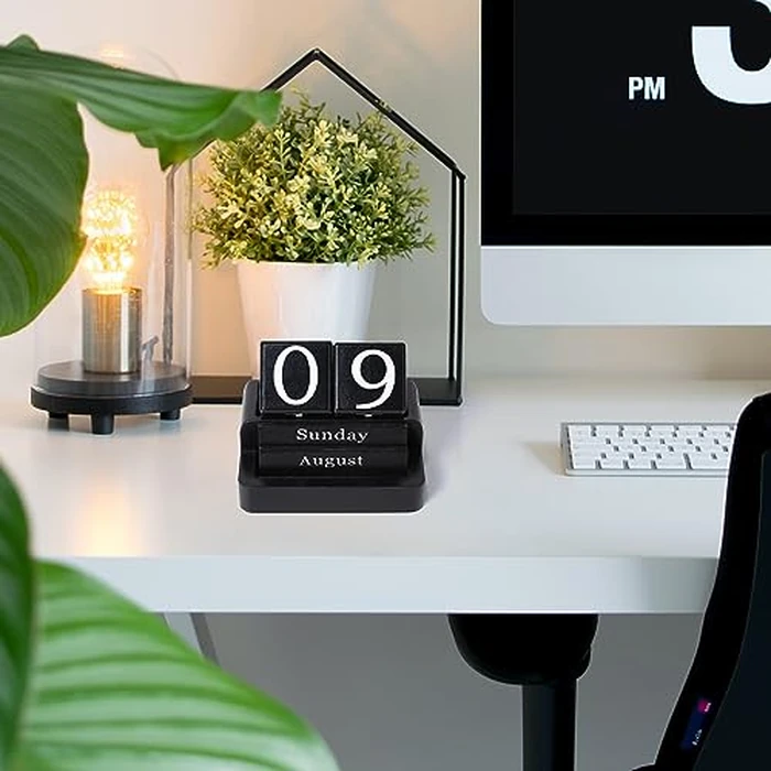 EASEYA Wooden Block Calendar for Desk, Daily Desktop Perpetual Desk Calendar, Modern Farmhouse Aesthetic Desk Accessories for Home Office Decor, Teacher, Classroom, Reusable Yearly, Black by EASEYA - Image 2