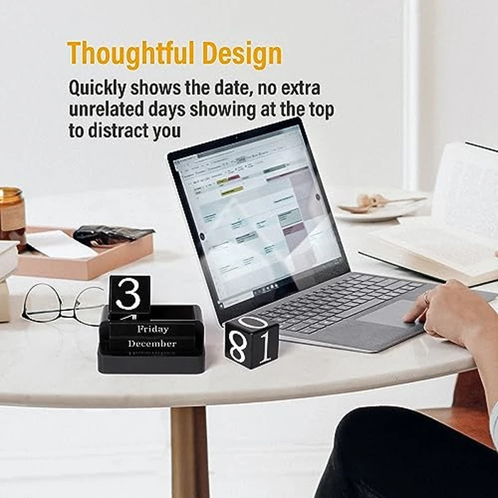 EASEYA Wooden Block Calendar for Desk, Daily Desktop Perpetual Desk Calendar, Modern Farmhouse Aesthetic Desk Accessories for Home Office Decor, Teacher, Classroom, Reusable Yearly, Black by EASEYA - Image 3