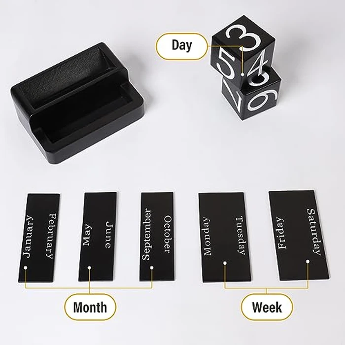 EASEYA Wooden Block Calendar for Desk, Daily Desktop Perpetual Desk Calendar, Modern Farmhouse Aesthetic Desk Accessories for Home Office Decor, Teacher, Classroom, Reusable Yearly, Black by EASEYA - Image 4
