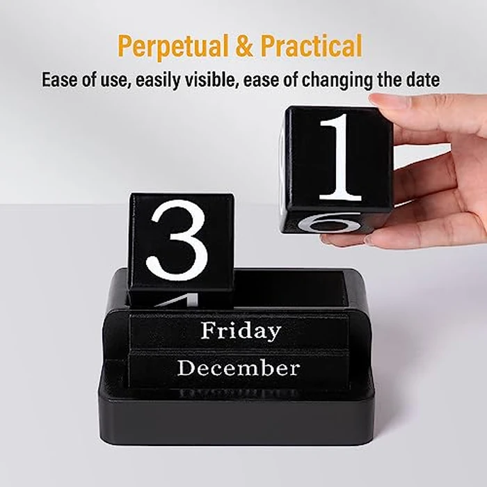 EASEYA Wooden Block Calendar for Desk, Daily Desktop Perpetual Desk Calendar, Modern Farmhouse Aesthetic Desk Accessories for Home Office Decor, Teacher, Classroom, Reusable Yearly, Black by EASEYA - Image 5