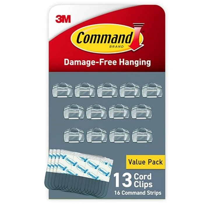 Command Round Cord Clips, Damage-Free Hanging Cable Clips, No Tools Wall Clips for Hanging Electrical Cables of Christmas Decorations, 13 Clear Cord Clips and 16 Command Strips by Command - Used - Very Good condition