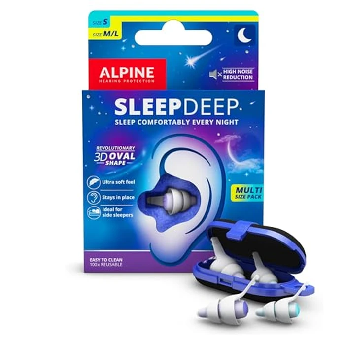 Alpine SleepDeep Multisize - Soft Ear Plugs for Sleeping and Concentration - New 3D Oval Shape and Noise Reducing Gel for Better Attenuation - 27dB - Ideal for Side Sleeper - 2-Pair Reusable: S + M/L by Alpine Hearing Protection - Used - Like New condition