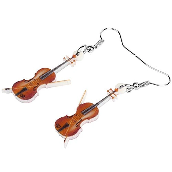DUOWEI Acrylic Music Guitar Violin Earrings Charms Instrument Dangle Jewelry Gifts for Women (Brown) by DUOWEI - Image 4