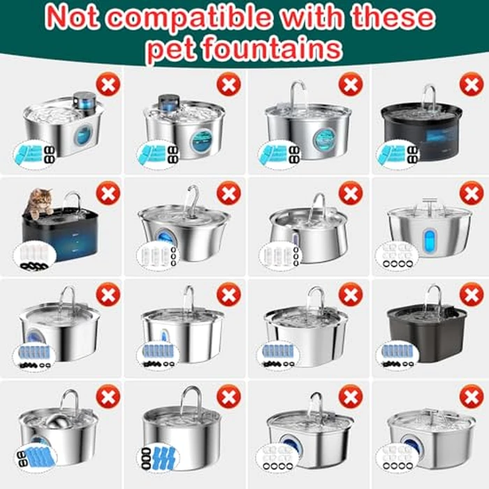 Cat Water Fountain Filter,16 Pack Cat Fountain Replacement Filters for Stainless Steel 67oz/2L Adjustable Water Flow Pet Water Fountain,Dog Water Fountain (8+8 Pack) by KANCHOU - Image 3