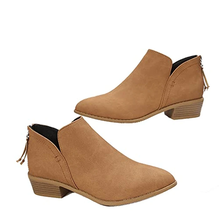 JITUUE Ankle Booties for Women,Women's Casual Dress Low Heeled Booties. V Cut Fashion Thick Heel Design Shoes(Brown,US 10 by JITUUE - Image 1