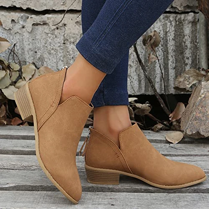 JITUUE Ankle Booties for Women,Women's Casual Dress Low Heeled Booties. V Cut Fashion Thick Heel Design Shoes(Brown,US 10 by JITUUE - Image 2