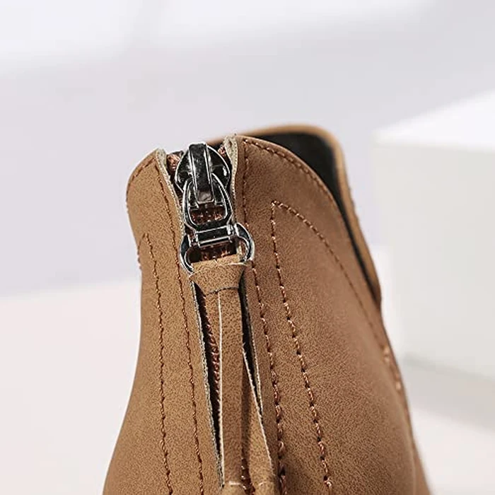 JITUUE Ankle Booties for Women,Women's Casual Dress Low Heeled Booties. V Cut Fashion Thick Heel Design Shoes(Brown,US 10 by JITUUE - Image 4