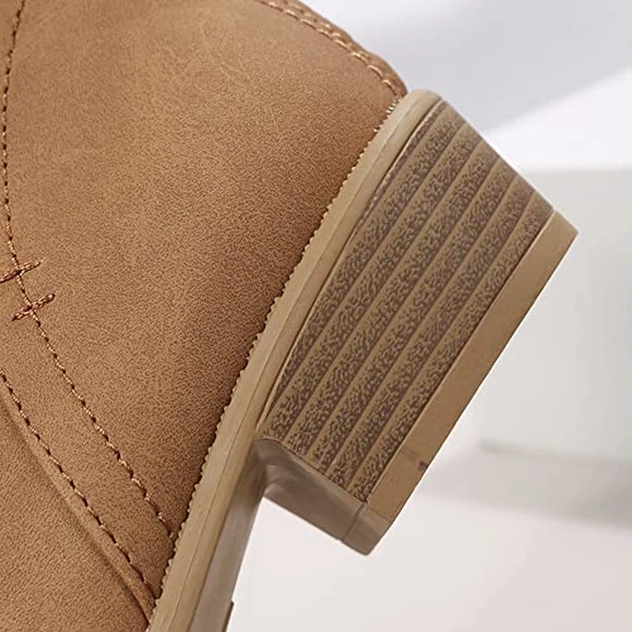 JITUUE Ankle Booties for Women,Women's Casual Dress Low Heeled Booties. V Cut Fashion Thick Heel Design Shoes(Brown,US 10 by JITUUE - Image 5