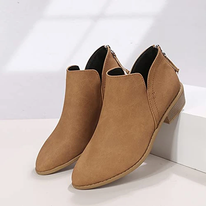 JITUUE Ankle Booties for Women,Women's Casual Dress Low Heeled Booties. V Cut Fashion Thick Heel Design Shoes(Brown,US 10 by JITUUE - Image 9