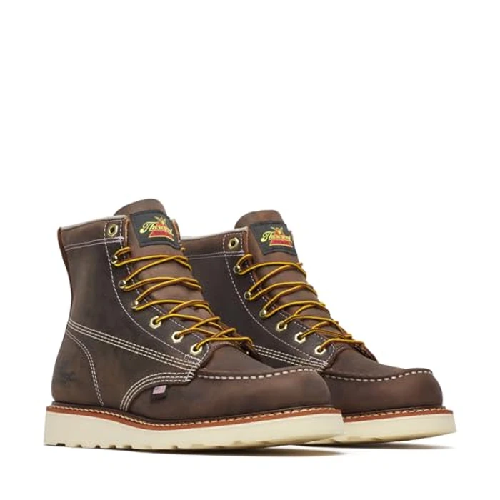 Thorogood American Heritage 6” Moc Toe Work Boots for Men - Soft Toe, Premium Full-Grain Leather with Slip-Resistant Wedge Outsole and Comfort Insole; EH Rated, Trail Crazyhorse - 11 D by Thorogood - Used - Like New condition - US$214.95