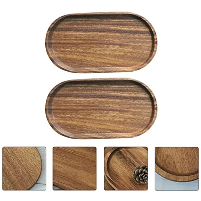 Cabilock Solid Wood Serving Tray 7.3 X 4.1 Inch Oval Acacia Wooden Platter for Food Cake Fruit Dessert Charcuterie and Home Kitchen Tabletop Decor by Cabilock - Image 2