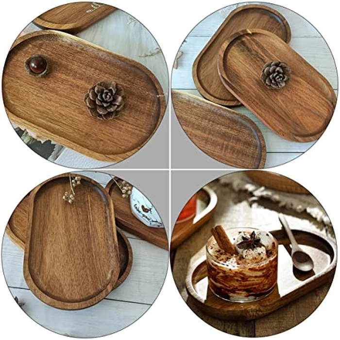 Cabilock Solid Wood Serving Tray 7.3 X 4.1 Inch Oval Acacia Wooden Platter for Food Cake Fruit Dessert Charcuterie and Home Kitchen Tabletop Decor by Cabilock - Image 6