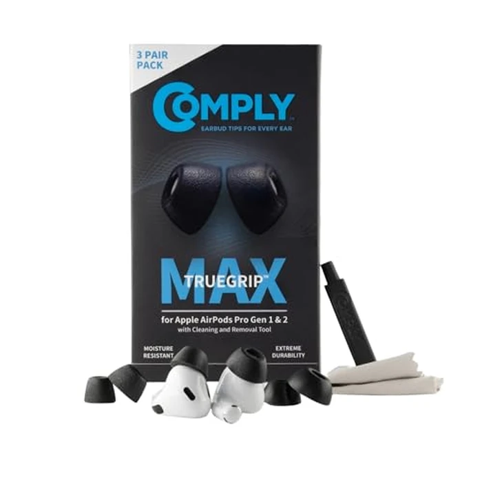 Comply TrueGrip MAX | Premium Memory Foam Replacement Earbud Tips for Apple AirPods Pro 1 & 2 | Long Lasting Comfort, Extreme Durability, Secure Fit, Superior Noise Isolation| Black (S/M/L) (3 Pairs) by Comply - Used - Very Good condition - CA$25.11