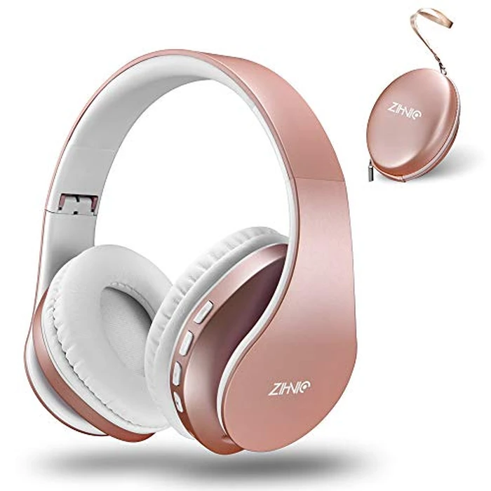 ZIHNIC Bluetooth Headphones Over-Ear, Foldable Wireless and Wired Stereo Headset Micro SD/TF, FM for Cell Phone,PC,Soft Earmuffs &Light Weight for Prolonged Wearing(Rose Gold) by ZIHNIC - Image 1
