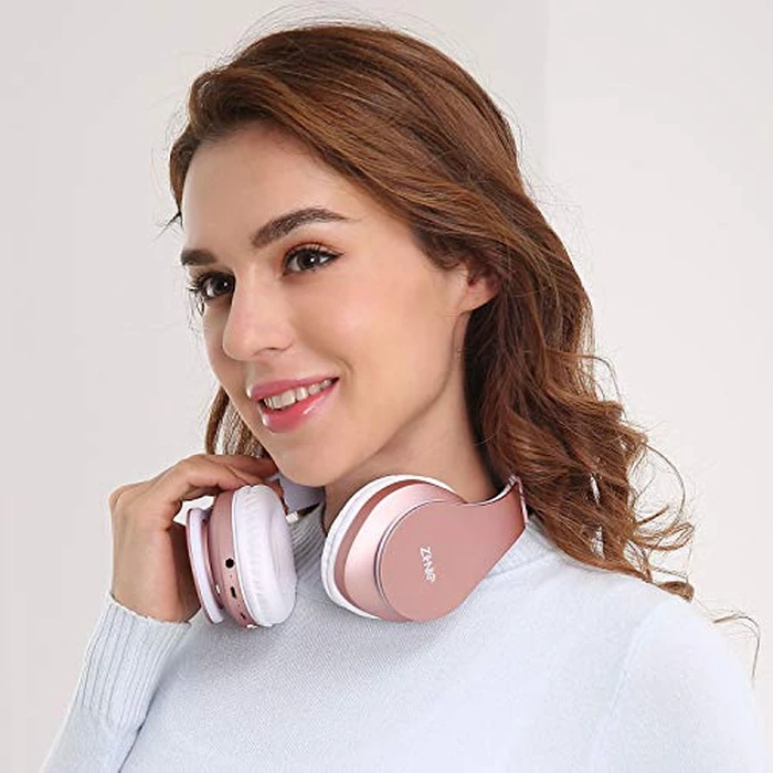 ZIHNIC Bluetooth Headphones Over-Ear, Foldable Wireless and Wired Stereo Headset Micro SD/TF, FM for Cell Phone,PC,Soft Earmuffs &Light Weight for Prolonged Wearing(Rose Gold) by ZIHNIC - Image 2