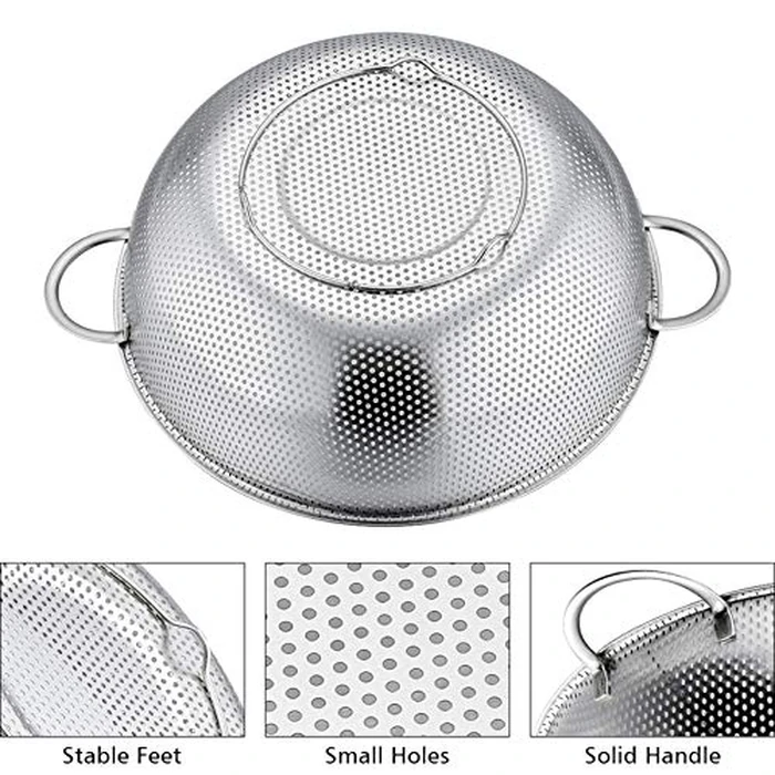 P&P CHEF Colander Set of 3, Stainless Steel Micro-Perforated Colanders Strainers for Draining Rinsing Washing, Ideal for Pasta Vegetables Fruits, Heavy Duty & Dishwasher Safe - 1/3/5 Quart by P&P CHEF - Image 3
