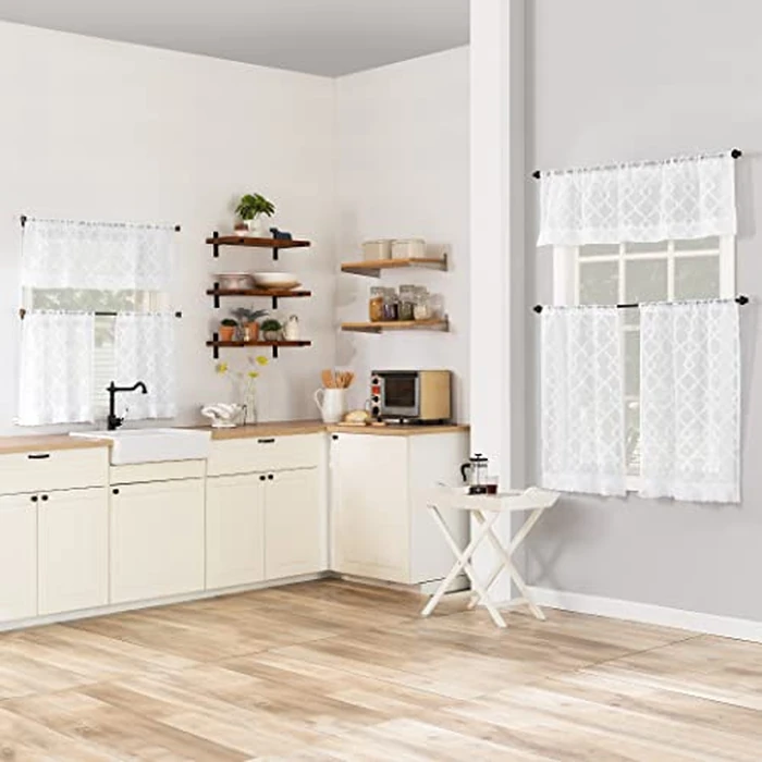 No. 918 Tina Geometric Clipped Semi-Sheer Rod Pocket Kitchen Curtain Valance, White, 54" W x 15" L by No. 918 - Image 4