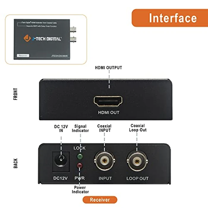 J-Tech Digital HDMI Over Coax Coaxial Daisy Chain Extender 900 FT RG6 / RG7 / RG11 1080p for CCTV, DVR, Cable Set Top Box [JTECH-EXC900R] [Receiver Only] by J-Tech Digital - Image 2